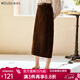 Olrain歐芮兒半身裙女春裝新款高腰顯瘦休閑時(shí)尚中長(cháng)款包臀a字裙子 深咖啡色 S