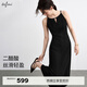 伊芙麗（eifini）伊芙麗2025夏季新款簡(jiǎn)約氣質(zhì)小黑裙小A版醋酸面料親膚透氣連衣裙 黑色 M