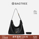 BAGTREE【明星同款】包包樹(shù)圖南頭層植鞣牛皮hobo女包單肩腋下通勤斜挎包 黑色-大號 贈斜挎延長(cháng)肩帶 高級小眾
