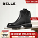 百麗（Belle）舒適瘦瘦休閑靴女冬季新款款商場(chǎng)同款羊皮復古靴B7E1DDD5 黑色-單里 36 (230mm)