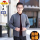 grosfairy中老年男士加絨加厚針織拉鏈開(kāi)衫毛衣爸爸裝立領(lǐng)保暖內衣德絨外套 中灰色(加絨加厚)-高領(lǐng)紐扣 4XL 適合160-190斤