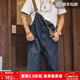 馬登工裝美式復古情侶甲板背帶褲水洗丹寧直筒闊腿牛仔褲休閑長(cháng)褲男潮 牛仔藍 XL