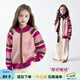 圖圖小象女童毛衣外套2025冬拼色條紋兒童開(kāi)衫圓領(lǐng)線(xiàn)衫上衣中大童針織衫 粉色 150 身高約150cm