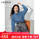 LAGOGO小馬刺繡牛仔襯衫女拉谷谷春秋新款元氣疊穿外套顯瘦上衣 深牛仔藍(N2) M