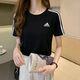 阿迪達斯（adidas）T恤女裝 2026夏季新款運動(dòng)服修身短袖透氣舒適棉質(zhì)休閑圓領(lǐng)上衣 黑色/三條紋/新款主推 M