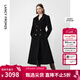 朗姿純羊毛軍旅風(fēng)收腰顯瘦氣質(zhì)高級呢子大衣修身毛呢外套冬季新款 黑色 L
