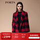 PORTS寶姿秋冬新品女裝長(cháng)袖拼色方格毛呢大衣SM9C030NFF046 深紅色 XS (2)