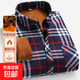 【加絨保暖】男士厚款格子襯衫秋冬中老年長(cháng)袖襯衫爸爸裝襯衣 紅色 【加絨加厚】 3XL 【建議130~140斤左右】