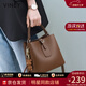 viney新款輕奢水桶包包女包牛皮斜挎包生日三八38女神節禮物老婆 【咖啡色】3.8節送媽媽高檔實(shí)用單肩包 品牌大容量休閑通勤手提包