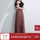 三彩2025夏季新款高腰半身裙復古小黑裙顯瘦直筒裙長(cháng)裙垂感M 紅棕色 M 160/68A