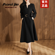 奧絲婕（Aosijie）高端品牌 法式連衣裙女2026春秋新款氣質(zhì)優(yōu)雅收腰顯瘦中長(cháng)款裙子 迷津黑 XL