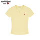 查爾斯桃心夏季簡(jiǎn)約愛(ài)心logo女生V領(lǐng)短袖T恤寬松收腰顯瘦休閑 黃色   S   