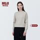 MUJI女式 棱紋編織 圓領(lǐng)短款針織衫 長(cháng)袖女款 女裝 薄款毛衣 燕麥色 M (160/84A)