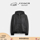 蔻馳（COACH）【禮物】奧萊男士男裝壓紋皮革TRAINER外套夾克 黑色經(jīng)典標志 M