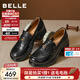 百麗（Belle）復古流蘇抓皺羊皮樂(lè )福鞋女2026春新柔軟粗跟通勤單鞋B2988AA6 黑色 36 (230mm)