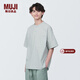MUJI男式 涼感 亨利領(lǐng)短袖T恤 男士打底衫男款 男裝 上衣AC1W6C4S 淺綠色條紋 XL （180/104A）
