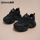 森馬女鞋厚底老爹鞋春季新款小個(gè)子內增高休閑運動(dòng)鞋 黑色/皮面 37