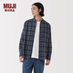 MUJI男式法蘭絨立領(lǐng)長(cháng)袖襯衫男士襯衣外套25年冬季空調衫男裝純棉 藍色格紋 M （170/92A）