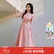 茵曼法式方領(lǐng)純棉連衣裙2025夏季女裝新品壓褶收腰顯瘦氣質(zhì)長(cháng)裙 粉紅色 L