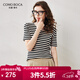 科蒙博卡2024秋季新款桑蠶絲針織條紋短袖T恤女休閑百搭圓領(lǐng)上衣 午夜黑 XL