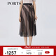 PORTS寶姿春夏新款女裝時(shí)尚印花半身裙百褶裙LM8S065KCP002 黑色 S (4)