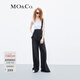 MO&Co.寬松直筒側開(kāi)叉顯瘦美式復古休閑牛仔背帶褲摩安珂 牛仔黑色 S 160
