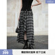 ELLE【維希格學(xué)院】不規則黑白格紋半身裙女2025春季新款時(shí)尚裙子 黑白 S