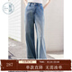 紫涵（ZIHAN）紫涵直筒闊腿牛仔長(cháng)褲女秋季新款腳口蕾絲花邊寬松高腰休閑褲 牛仔藍 XL