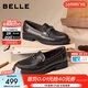 百麗（Belle）復古紐扣牛皮樂(lè )福鞋女2026春新質(zhì)感通勤平跟單鞋B2973AA6 咖色 35 (225mm)