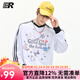 ER【王玉雯同款】撞色條紋卡通印花V領(lǐng)長(cháng)袖T恤男女oversize上衣情侶 白色 M