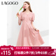 LAGOGO氣質(zhì)收腰舒適透氣連衣裙女拉谷谷夏季新款泡泡袖顯瘦A字裙 粉紅色(H8) S