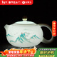 金鑲玉羊脂玉瓷茶壺 家用喝茶泡茶西施壺功夫茶具送禮盒 金亭山水