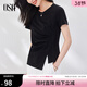 歐莎（OSA）黑色不規則短袖t恤女2025夏季新款短款體恤大碼巨顯瘦上衣正肩 黑色 XL