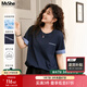 MsShe涼感索羅娜棉大碼女裝2025夏裝胖mm顯瘦刺繡長(cháng)款短袖T恤上衣 藏青藍色現貨 2XL