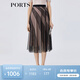 PORTS寶姿春夏新款女裝時(shí)尚印花半身裙百褶裙LM8S065KCP002 黑色 S (4)