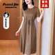 Aosijie高端品牌真絲連衣裙女夏季新款時(shí)尚收腰顯瘦氣質(zhì)減齡桑蠶絲中長(cháng)裙 中咖色 L