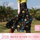 三彩2026春季新款復古壓褶碎花裙高腰半身裙長(cháng)裙大擺A字裙垂感M