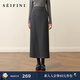 詩(shī)凡黎（‘S EIFINI）孟子義代言糯米直筒半身裙2025秋冬新款松緊腰舒適顯瘦毛呢中長(cháng)裙 煙灰 S