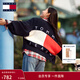 TOMMY JEANS【寬松燈籠袖】秋冬女學(xué)院純棉后背醒目撞色V領(lǐng)針織開(kāi)衫外套 藏青白紅拼色C1G M （推薦：115-130斤）