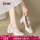 ZHR單鞋女優(yōu)雅粗高跟瑪麗珍鞋子女蝴蝶結鏈帶女鞋 BL170 米白 37 