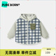 博睿恩（Pureborn）【內里羊羔絨】?jì)和咏q外套格子時(shí)尚上衣男女寶寶帶帽衣服 藍色格紋 90