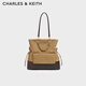 CHARLES&KEITH26春新品大容量絨面托特包雙肩包女神節禮物送女友CK2-30782756-1 Sahara Sand沙色/深棕色 L