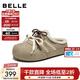 百麗（Belle）時(shí)尚雙鞋帶勃肯鞋女2026春新商場(chǎng)同款加毛保暖半拖F3U1DAH6 卡其色 37