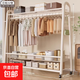 衣帽架落地臥室可移動(dòng)掛衣架家用室內衣服收納架多功能置物晾衣架 32管-白-150長(cháng)*170高（頂部置物+網(wǎng)籃+鞋架）送輪+底腳
