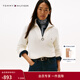 Tommy Hilfiger秋冬女裝純棉優(yōu)雅通勤純色寬條紋半拉鏈POLO領(lǐng)打底衫針織衫 米白色Z00 S （推薦：100-110斤）