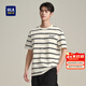 海瀾之家（HLA）短袖T恤男撞色條紋字母繡花時(shí)尚圓領(lǐng)短袖男HNTBJ2J153A 米杏條紋F3 XL 180/96A 推薦151~164斤