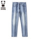 HIPANDA你好熊貓高端牛仔褲男士春夏新款直筒修身彈力休閑百搭九分褲男潮 冰川藍九分 31 【建議135-145斤】