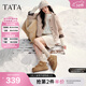 他她（TATA）加絨女鞋冬高幫加絨厚底板鞋休閑雪地靴棉鞋子CT910DD5 啡棕（絨里） 36