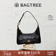 BAGTREE包包樹(shù)餃子包頭層植鞣牛皮通勤斜挎包輕奢女士包包單肩腋下包 檀黑色-手抓紋【bag tree女包】 高級小眾生日禮物女