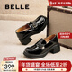 百麗（Belle）牛皮舒適樂(lè )福鞋女商場(chǎng)同款通勤百搭鞋D7E1DAA5 黑色-跟高6CM 36 (230mm)